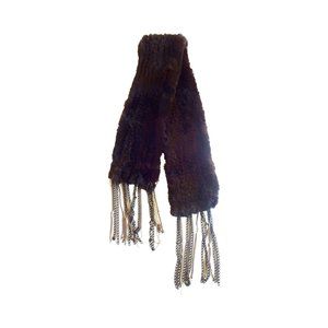 Jocelyn Black Rabbit Fur Scarf Chain Link Fringe